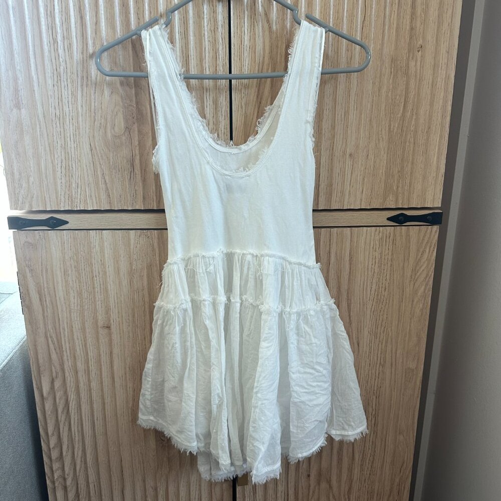 White Sleeveless Drop Waist Mini Dress – Size S